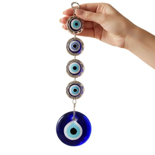 Image of BLUE BEADS Turkish Feng Shui Vastu Blue Glass Evil Eye Hanging /Door Hanging Nazar Batu for Protection and Good Luck - Perfect for Gifting Home or Office (4BEAD-Evileye)