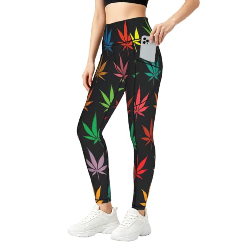 Leggings de descanso holgados de yoga para mujer con colorido estampado de hojas