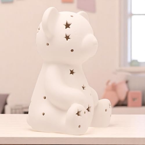 pf+a Ceramic Star Pattern Night Light, Matt White, Bear or Elephant Design...