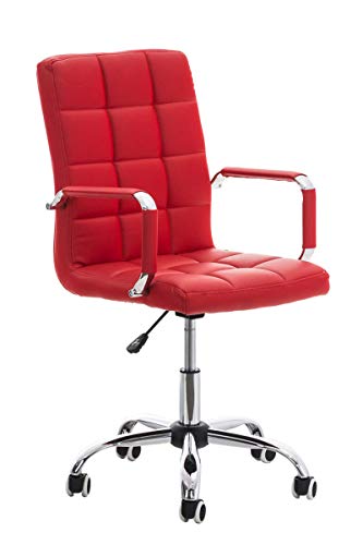 Silla De Oficina Deli V2 En Cuero Sintético | Silla Ejecutiva Giratoria & Regulable En Altura I Silla De Escritorio con Ruedas I Color:, Color:Rojo