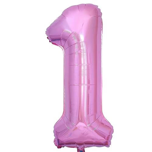 Ballon Chiffre 1 Couleur rose Anniversaire Numero 1 Deco Birthday, Number 1 Ballon Party Deco Soutenir helium - 100CM