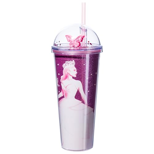 Image of Silver Buffalo Wicked Glinda Pink Dome Glitter Top Travel Tumbler, 24 Ounces