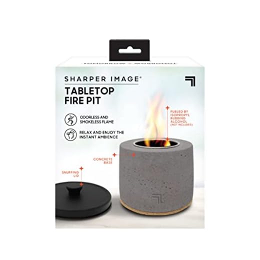 Tabletop Fire Pit by Sharper Image- Portable, Concrete Mini Fireplace for Outdoor Use, Odorless & Smokeless Flame, Fueled by Isopropyl Rubbing Alcohol