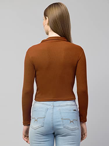 Image of Ribbed Polo Collar Full Sleeves Tops for Women
