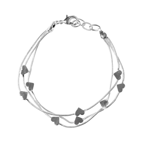 Pulsera Mujer Plata (Bañada) de Corazones, con Triple Cadena Ajustable y Elegante, con Caja y Dedicatoria, regalos originales para mujer, ideal para Navidad