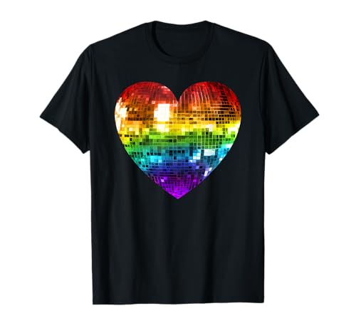 Regenbogen-Discokugel Herz T-Shirt