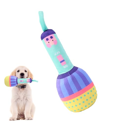 Dog Chewing Accessories – Soft-Stuffed Microphone Design, Engaging Chew Object | Pet-Friendly Squeaker for Tooth Cleaning, Calming Plush Gear Ideal During Indoor Playtime or Outdoor Picnics