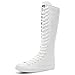 Momuk Women's Fashion Lace Up Knee High Canvas Zip Boots Girls Fancy School Shoes Size (9, White)