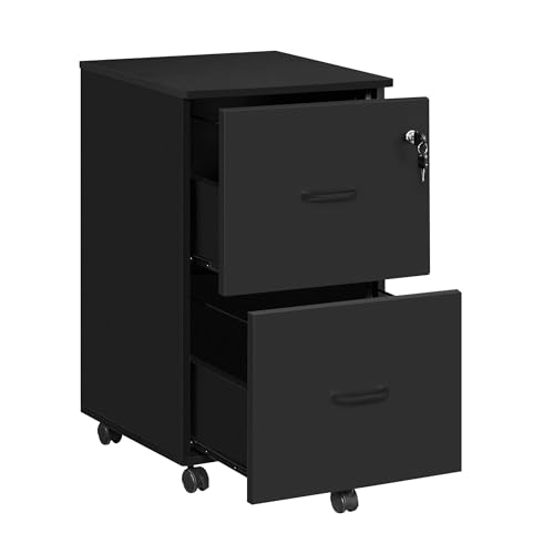 Image of VASAGLE CUSTOS Collection - 2-Drawer File Cabinet, Locking Filing Cabinet for Home Office, Small Rolling Printer Stand, A4, Letter-Size Hanging Files, Assembly Required, Black ULCD27BKV1