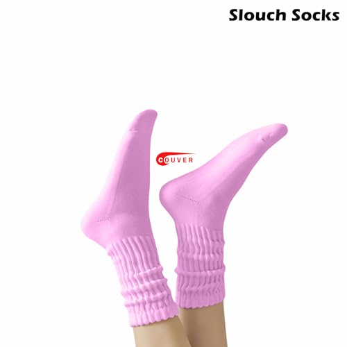 Image of COUVER Womens Scrunched Slouch Socks Soft Cotton Breathable Retro Crew or Knee High, Multiple Colors