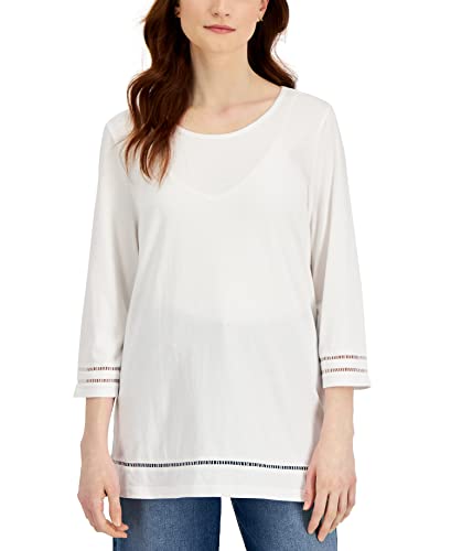 Karen S Womens Lattice Trim Top Bright White L