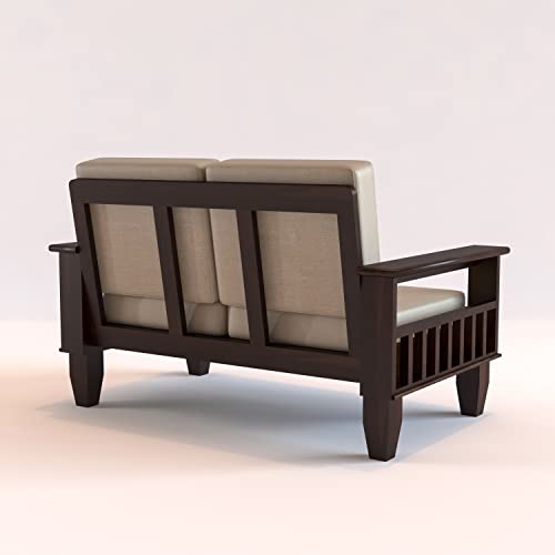 Image of Sheesham Wooden 2 Seater Sofa for Living Room | Rosewood 2 Seater Cushion Sofa with Side Newspaper Holder for Home & Office | Solid Wood Sofa Set for Lounge (-Mahogany)