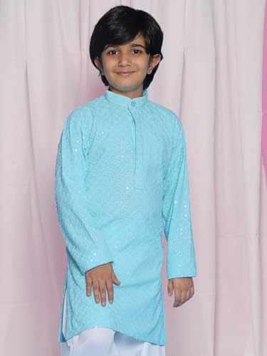 Image of AJ DEZINES Chikankari Kurta For Boys- Ethnic Wear | Embroidery Chikankari Sequined | Traditional & Festive Outfit | Cotton Stylish Boys Kurta | Perfect For Wedding & Family Function