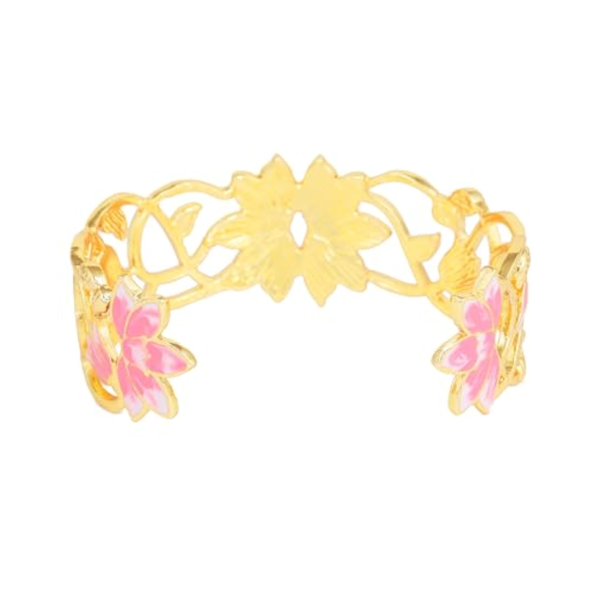 Plated Pink Lotus Adjustable Cuff Bracelet
