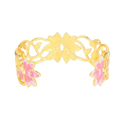Plated Pink Lotus Adjustable Cuff Bracelet