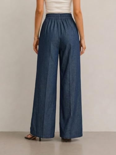 Image of Women's High Waist Wide Leg Trousers | High Rise Button Closure Palazzo Pants | Comfortable Casual Formal Office Wear Trousers | Stylish Bottom Wear for Women