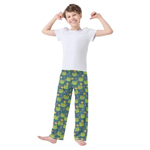 ZZXXB Frog and Crown Boys Long Pants Soft Trousers Elastic Waist Kids Lounge Bottoms with Pockets S-XL2