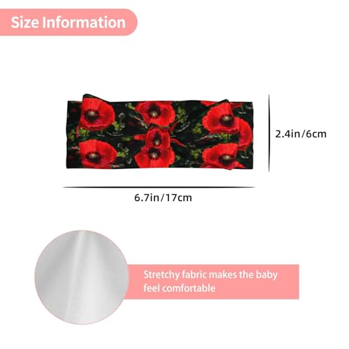 Beautiful Red Poppy Flower Pattern Baby Bow Headband - Super Stretchy Soft Bows Hair Accessories for Newborn Infant Toddlers Kids Girls - Elastic and Skin-Friendly3
