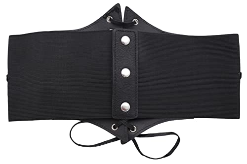 Women Black Corset Fashion Belt - Wide Elastic Waistband Red Rose Flower Size S M4