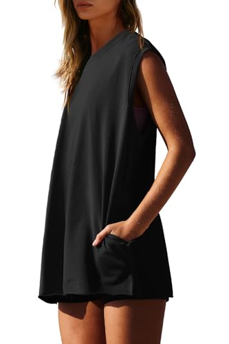 Nirovien Womens 2 Piece Lounge Set Two Piece Matching Set Workout Short Sets Tunic Tops High Waist Shorts2