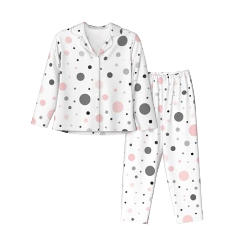 Pyjama à pois noir XXL pour femme boutonné : ensemble manches longues moderne