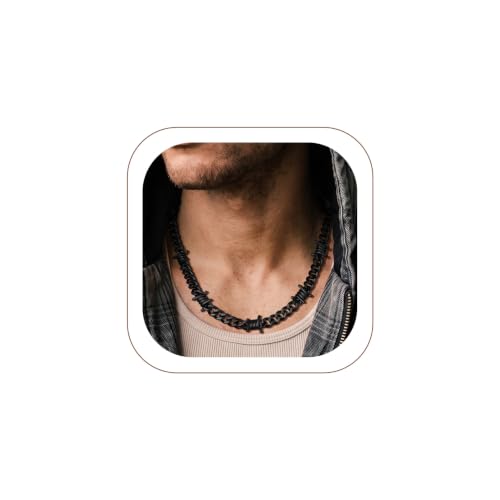 Cuban Chain Necklace for Mens Thorns Link Barbed Wire Gothic Necklace Chain 9mm 22 inch Hip Hop Thick Chunky Black Men Curb Chains