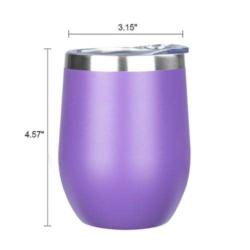 Image of MEZMUT 12oz Insulated Wine Tumbler with Lid Double Wall Vacuum Stainless Steel Wine Glass Coffee Mug Insulated Tumbler Cup for Champaign, Cocktail, Beer (Purple, 1 Pack)