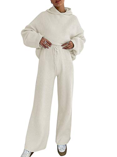 Onsoyours Damen Strick Set Pullover mit Kapuze, Fledermaus-Ärmel Taschen...