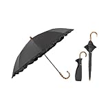 Wpc. 最強の日傘 UVO(ウーボ)折りたたみ傘／2段 フリル ブラック 《遮光率＆UVカット率100%/UPF50＋/遮熱/晴雨兼用》 親骨50cm レディース 長傘としても使える 2way バンブー おしゃれ UVO2F-012