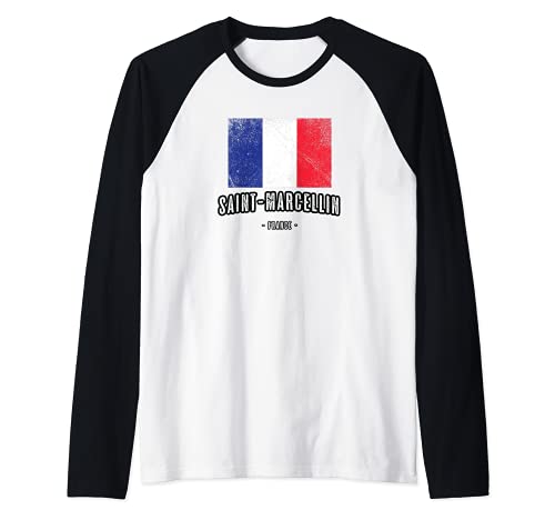 Saint-Marcellin Francia | FR Ciudad - Bandera Drapeau - Camiseta Manga Raglan