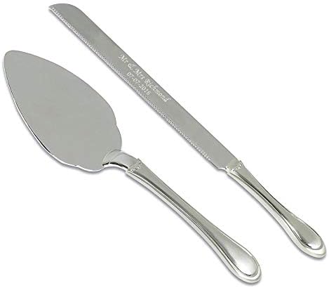 Personalised Diamonte Silver Plated Wedding Cake Knife and Slice Serving Set
