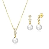Philip Jones 18k Gold Plated Infinity Pearl Drop Set Created with Zircondia® Crystals