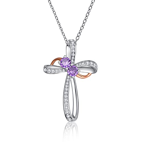 Yaresul Collier Pendentif Croix Améthyste Mauve pour Femme, Plaqué Or Rose en Argent Sterling 925, Chaîne Câble de 18 Pouces Cover
