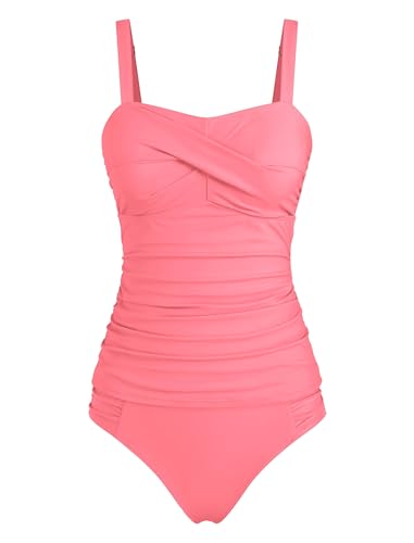Image of ZAFUL Tankini Swimsuits for Women Tummy Control High Waisted Twist Front Ruched Two Piece Bathing Suit