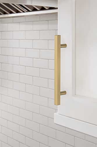 Image of Amerock 25 Pack 5-1 /16 inch Bar Pulls Square Champagne Bronze Drawer Pull | 5-1 /16 inch (128mm) Center-to-Center Mounting Distance and 7-3 /8 inches Overall Length, Durable Zinc Cabinet Hardware