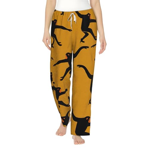 Pantalon de pyjama Black Gibbon singe en flanelle douce imprimée pour femme avec cordon