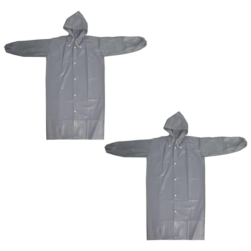 Rain Coat Poncho for Adult, 2 Pack Women Men Reusable Raincoats Emergency with Hood and Drawstring Grey