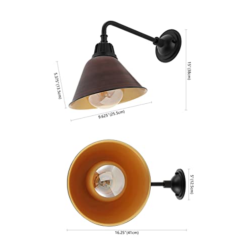 Image of JONATHAN Y Croydon 1-Light Gooseneck Barn Sconce 9.63 inch, Wood Finish /Copper