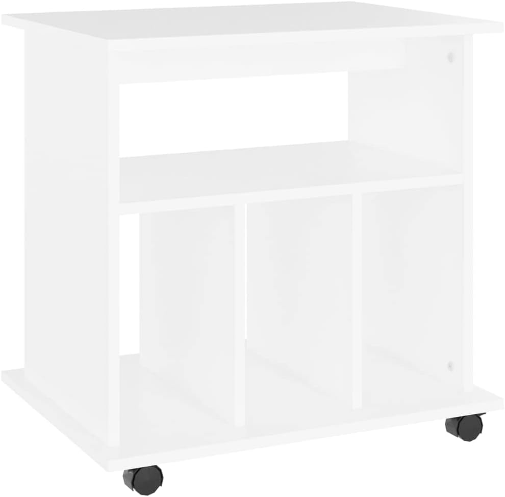 Modern White Engineered Wood Rolling Storage Cabinet with Lockable Wheels and Two Shelves for Office Home Workspace Organization