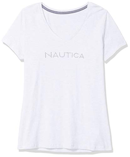 Nautica Womens Easy Comfort Supersoft 100% Cotton Classic Logo T-Shirt T Shirt, Bright White, Large Us #TOP2