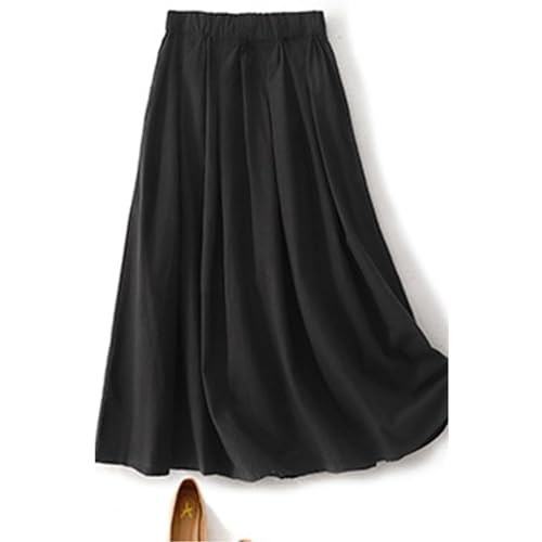 JOAU Women's Casual Cotton Skirt Elastic High Waist Peasant A-Line Midi Skirts with Pockets Summer Solid Pleated Beach Skirt2