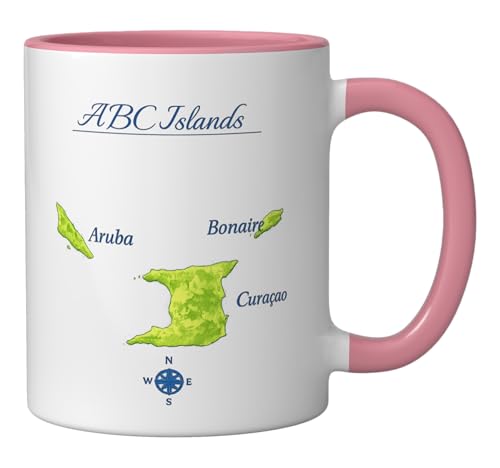 Taza de cerámica con mapa ABC Islands rosa/blanco 11 oz miniatura 2