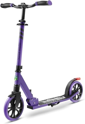 SereneLife Patinete adolescentes, con luces, plegable, ajustable, adultos, freno manillar, dos ruedas, barra en T, facil maniobra, color morado