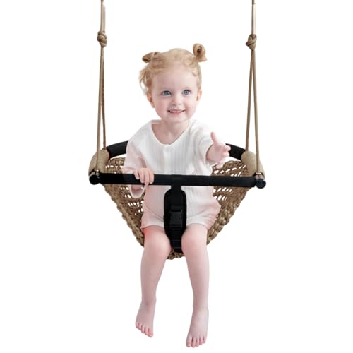 nets Tribe 2 -in- 1 Toddler Swing. Swing Seat for Kids with Adjustable Ropes, for Kids Heavy Duty Rope Play Secure Children Swings Set, for Outdoor Indoor, Backyard. Upgrade Product (Light Brown)