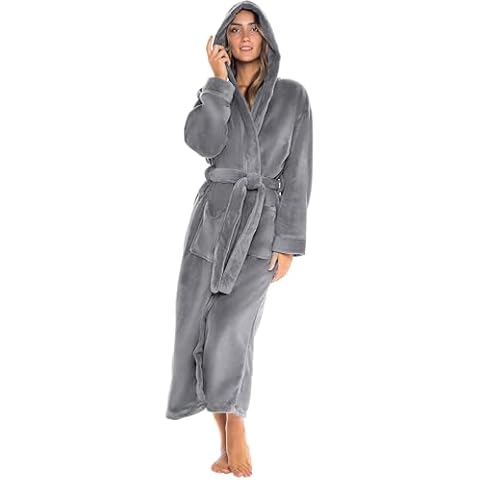Alexander Del Rossa Women's Robes, Long Plush Bathrobe, Womens Robe with Hood, Hooded Robes for Women Plus Size Robe Steel Gray 4X (A0116STL4X) Cover