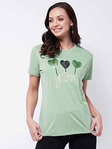 Image of Modeve Women Printed Cotton Blend Half Sleeve Round Neck T-Shirt for Summer