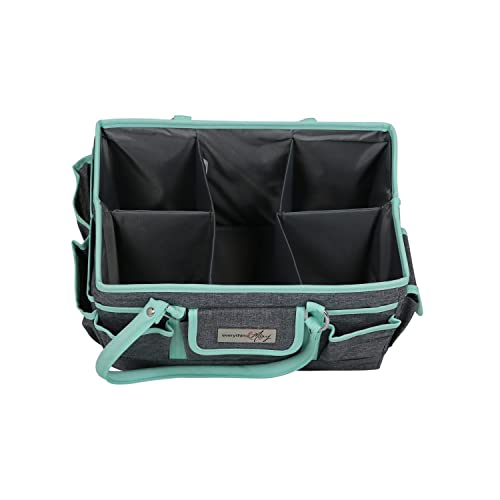Image of Everything Mary Deluxe Store & Tote Organizer - Heather & Teal Craft Bag with Handle - Collapsible Storage for Scrapbooking, Sewing, Art Tools & DIY Supplies