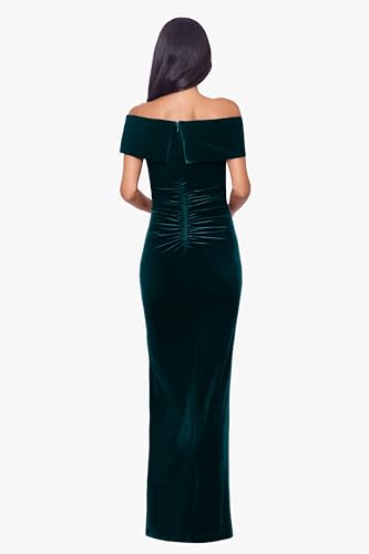 Xscape Women's Long Velvet Off-The-Shoulder Gown with Leg Slit and Center Back Zipper2