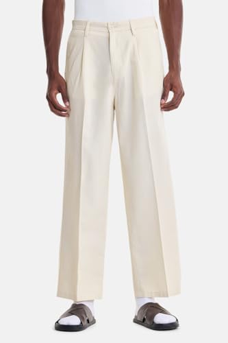 Image of SNITCH Men Trousers Holiday & Casual Wear | Relaxed Fit Pleated Front & Straight Leg Design | Breathable Cotton Linen Blend Fabric for Summer & Vacation Outings