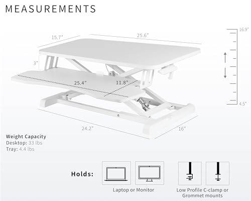 Image of VIVO 26 inch Desk Converter, K Series, Height Adjustable Sit to Stand Riser, Dual Monitor and Laptop Workstation with Keyboard Tray, White, DESK-V026KW